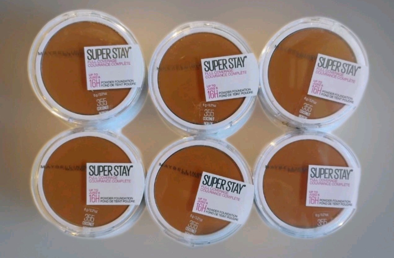 Lot of 6 Maybelline Super Stay 16 Hour Powder Foundation 355 Coconut 6g 0.21 oz.