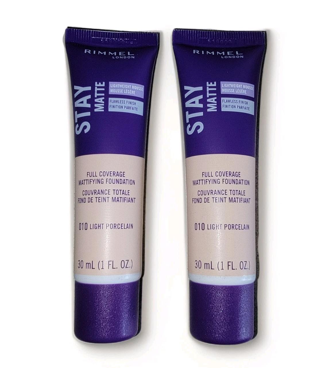 (2) Rimmel Stay Matte Full Coverage Mattifying Foundation 010 Light Porcelain