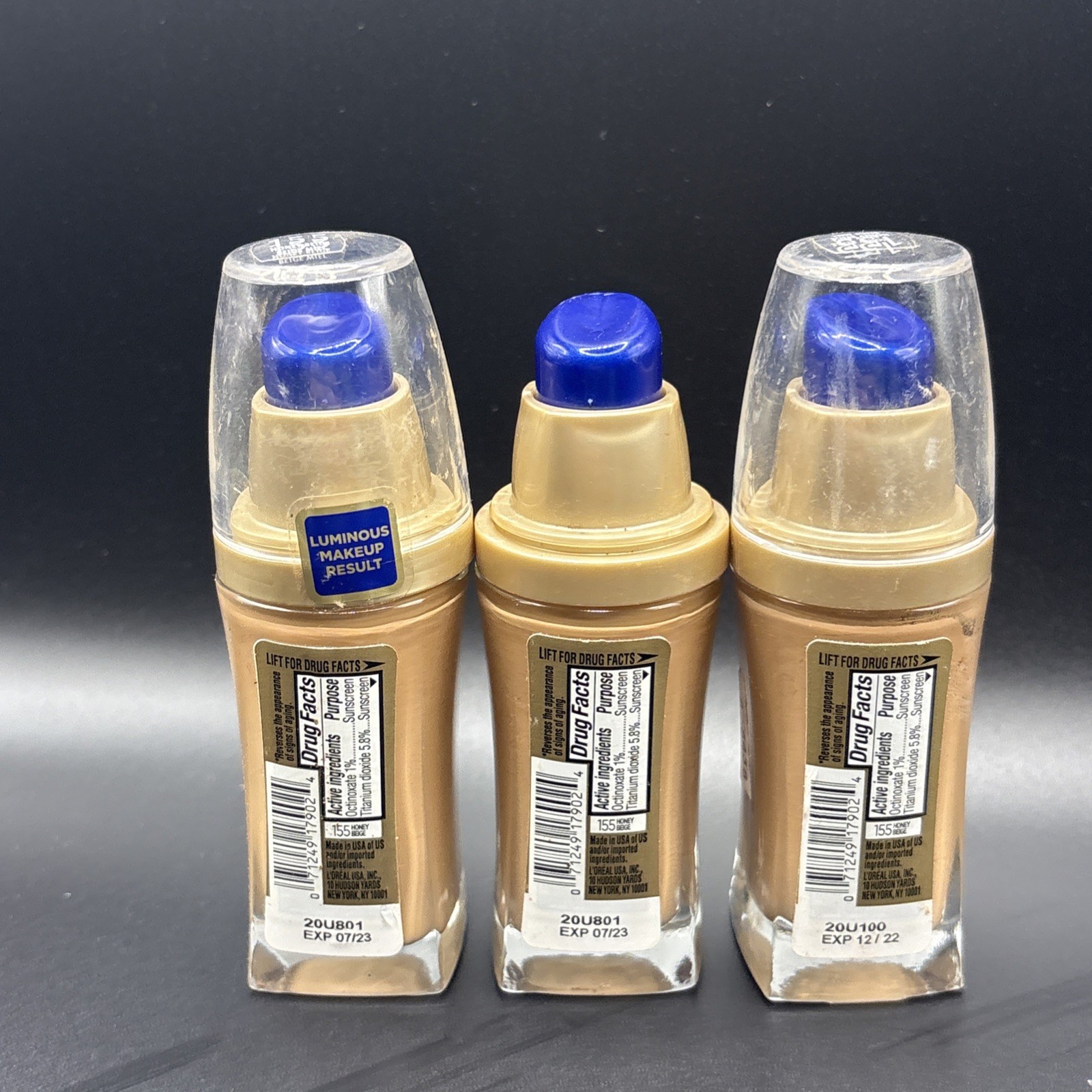 3 L’Oreal Paris Visible Lift Serum Foundation Makeup, 155 Honey Beige, 1 fl oz