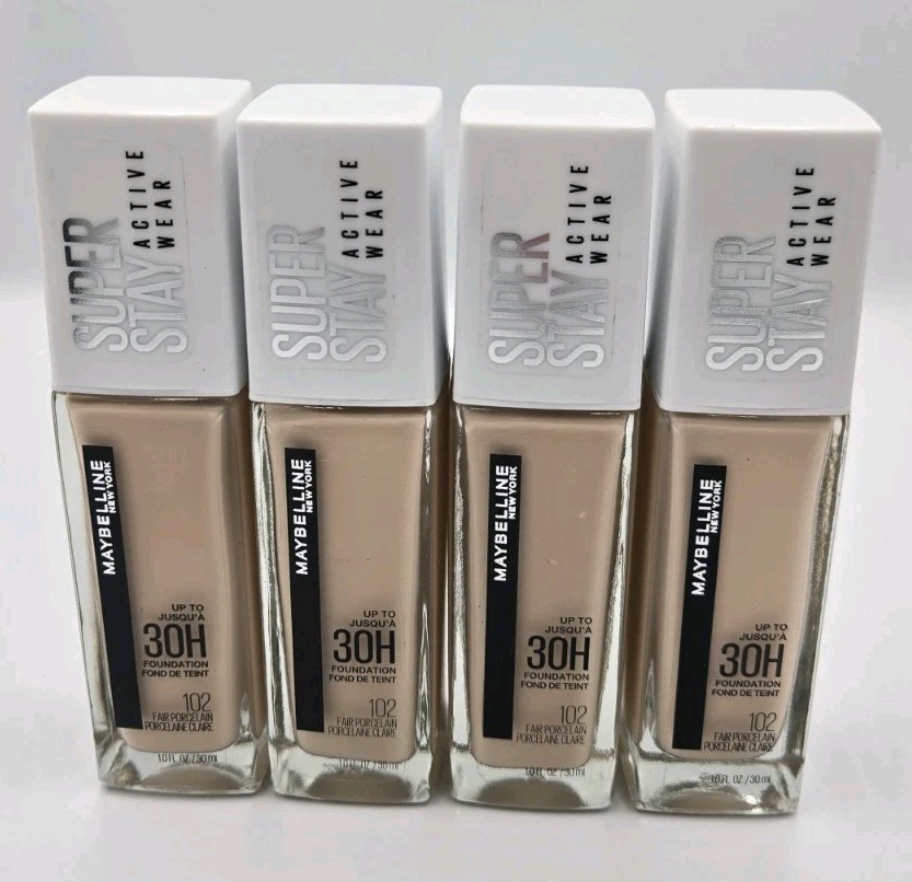 Lot of 4 Maybelline New York Super Stay Active Wear 30H #102 Fair Porcelain