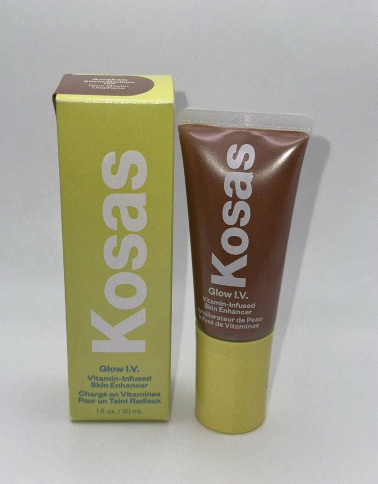 Kosas Glow I.V Vitamin Infused skin Enhancer (AWAKEN, Sheer Medium Tan) 1 fl oz