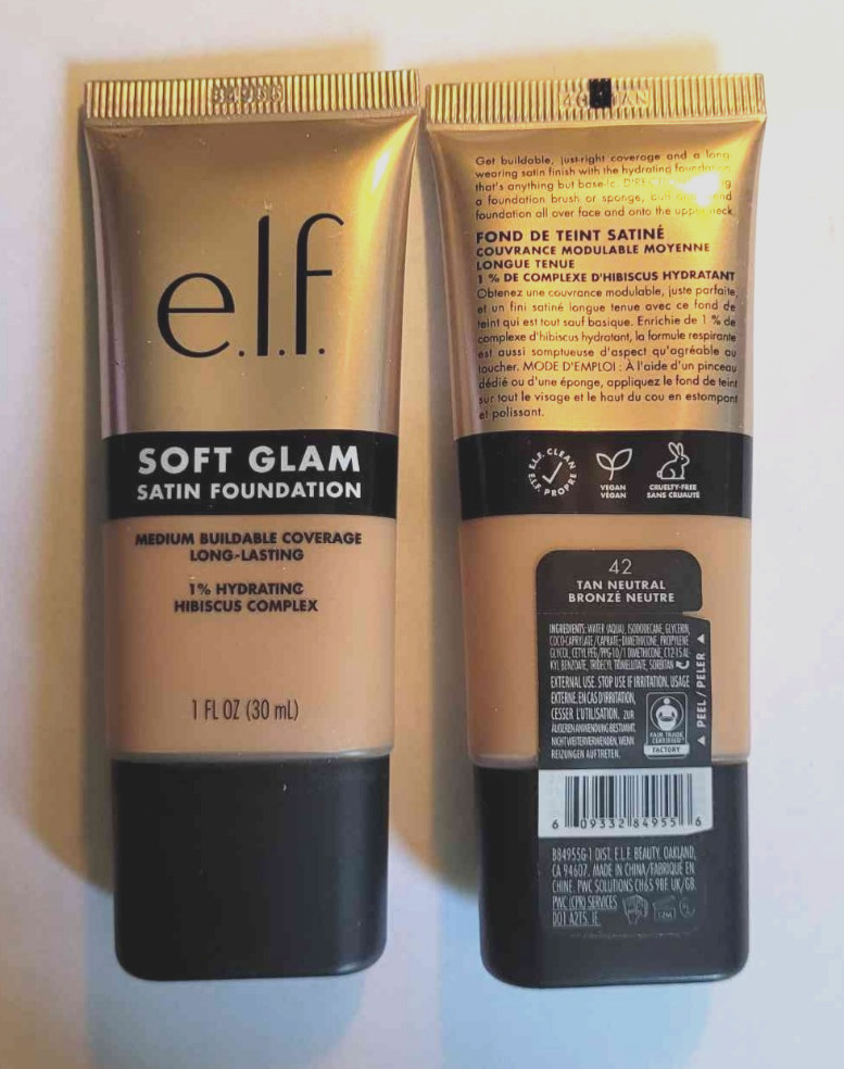 Lot of 2 – E.L.F. Soft Glam Satin Foundation 42 Tan Neutral NEW SEALED