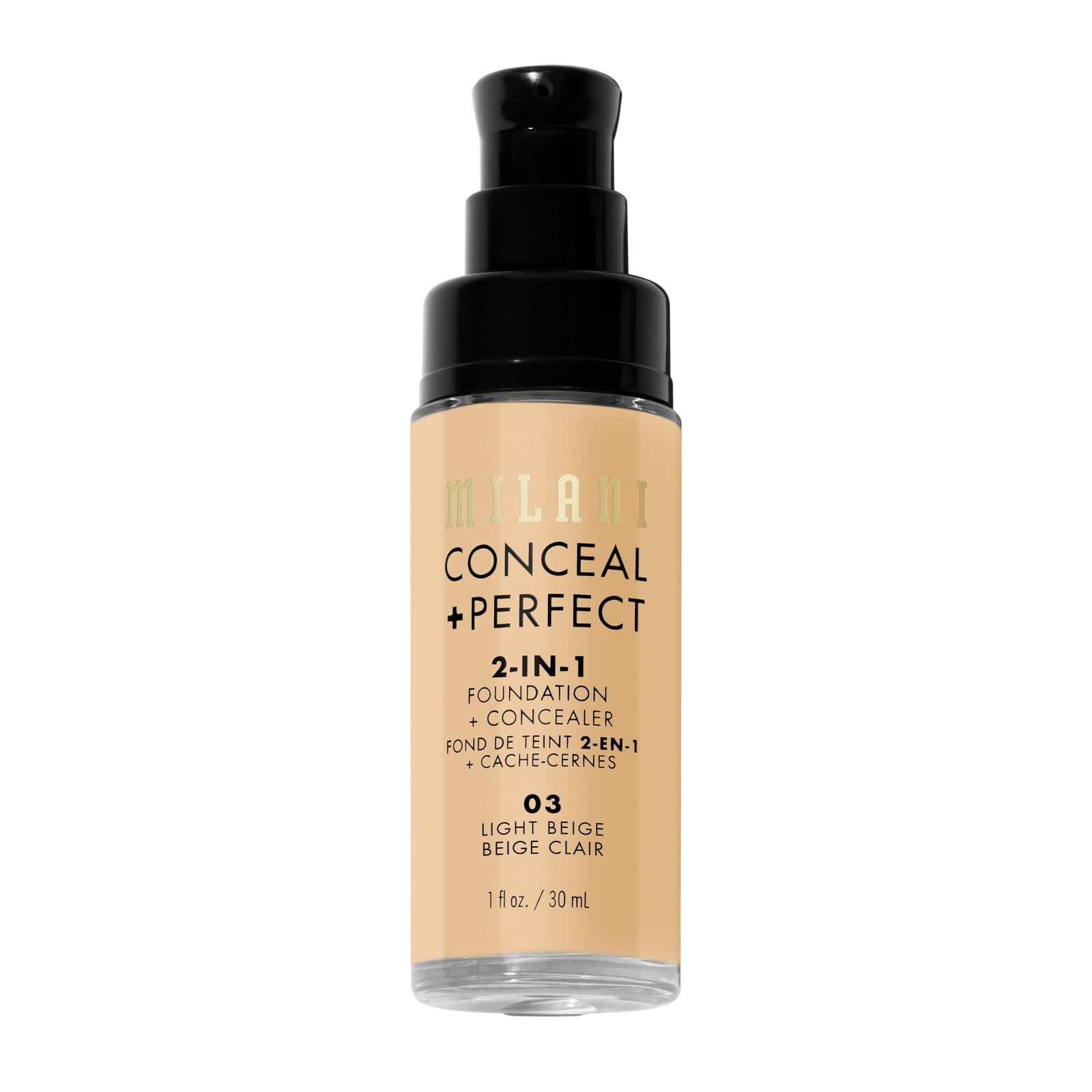 Milani Conceal + Perfect 2-in-1 Foundation + Concealer – Light Beige (1 Fl. Oz.)