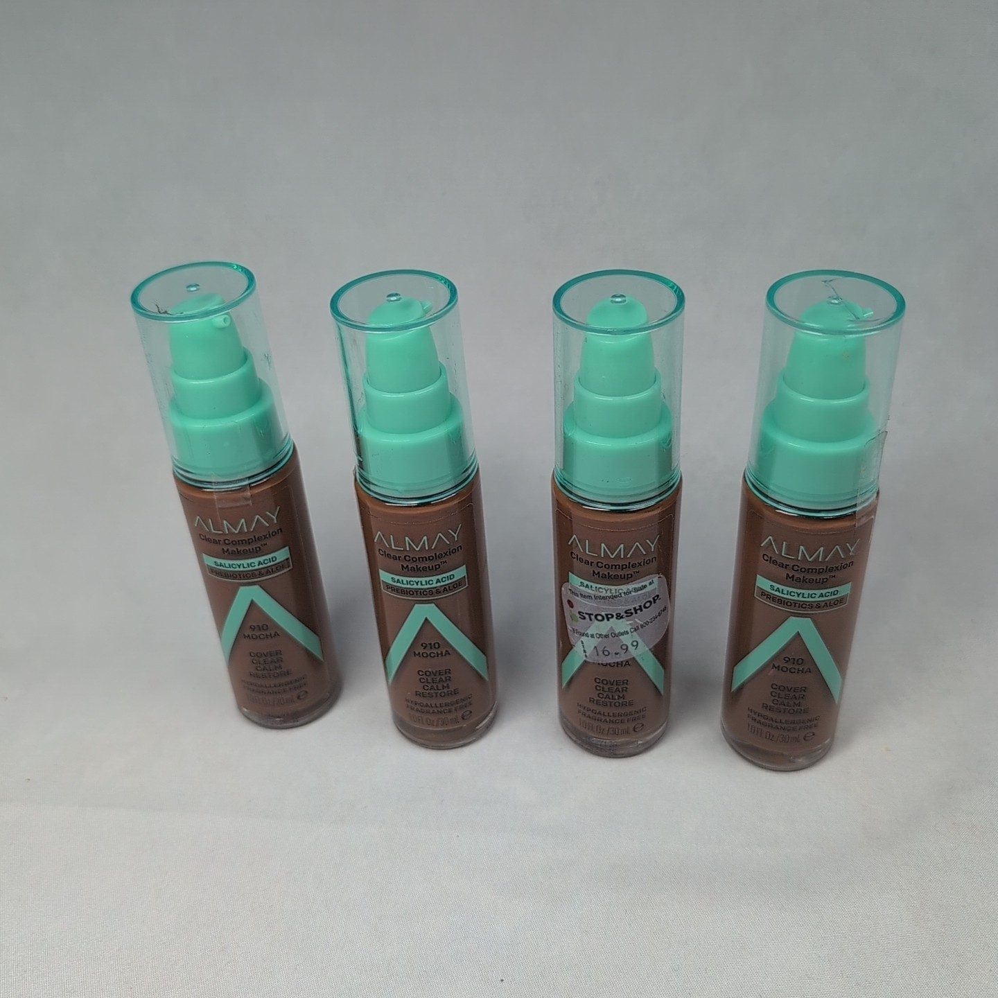 4 Almay Clear Complexion Foundation W Prebiotics & Aloe 910 Mocha Fragrance Free
