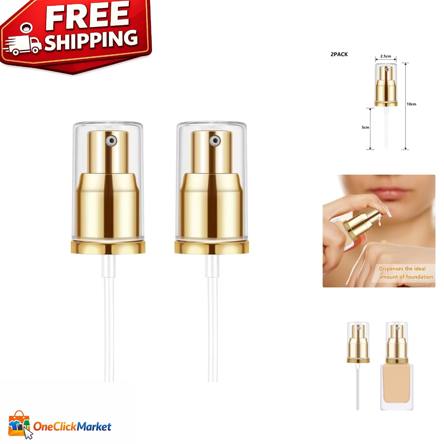 Time-Saving 2-Pack Liquid Foundation Pumps – Paraben Free & Easy to Use