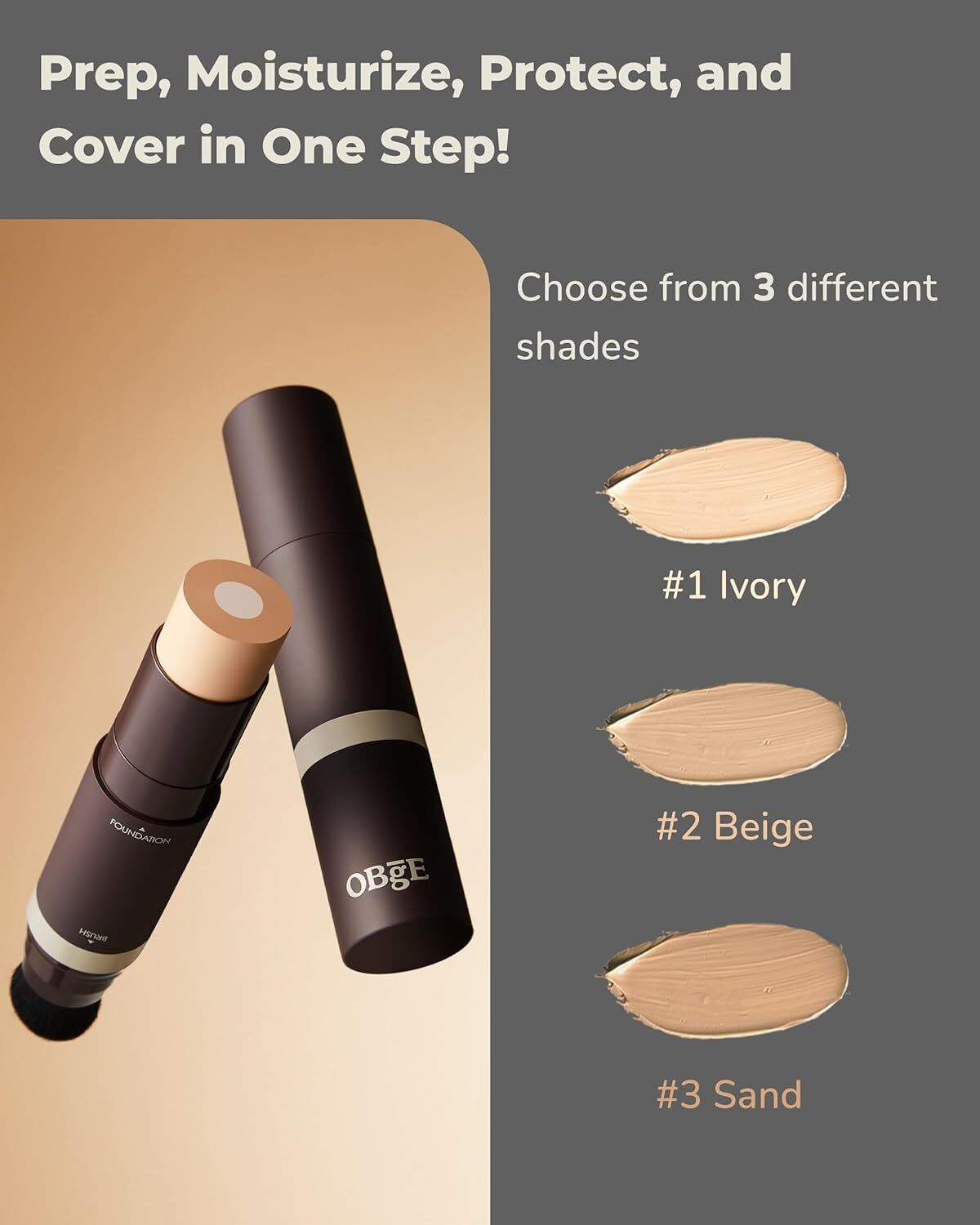 OBGE Natural Cover Foundation 13g for MEN SPF50+PA++++ Built-in Makeup Brush