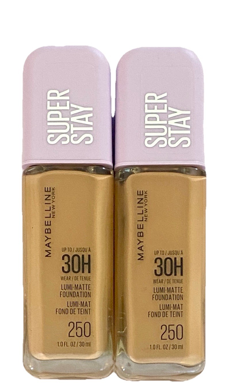 2 Pack # 250 Maybelline New York Super Stay Lumi-Matte Liquid Foundation