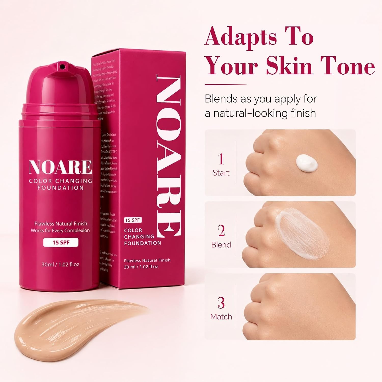 Color Changing Foundation, Skin Tone Adapting Liquid Foundation Makeup, Lightwei