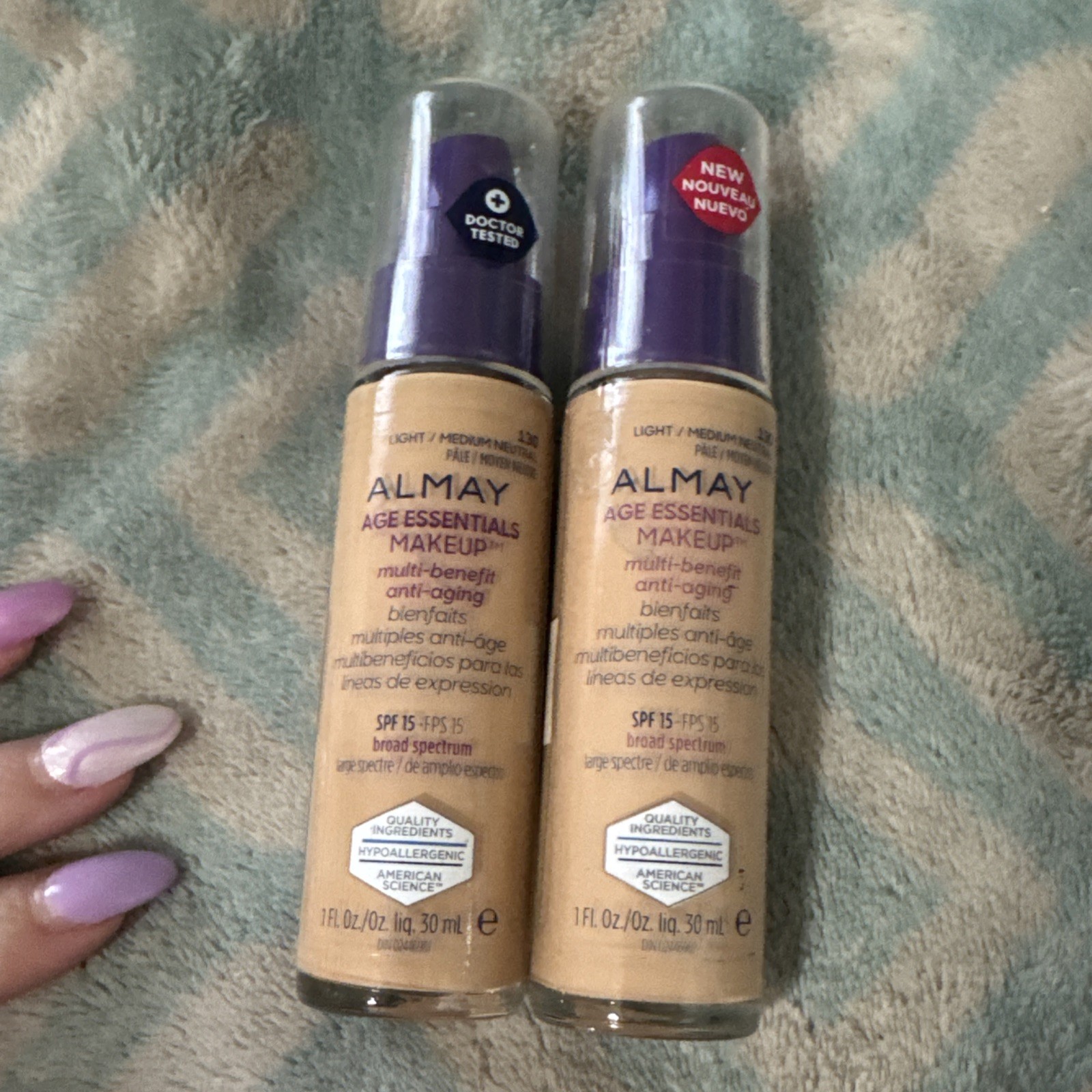2x Almay Age Essentials Makeup Multi-Benefit SPF 15 130 Light / Medium Neutral