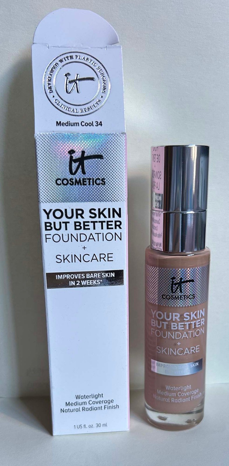 IT Cosmetics Your Skin But Better Foundation + Skincare Medium Cool 34, NIB