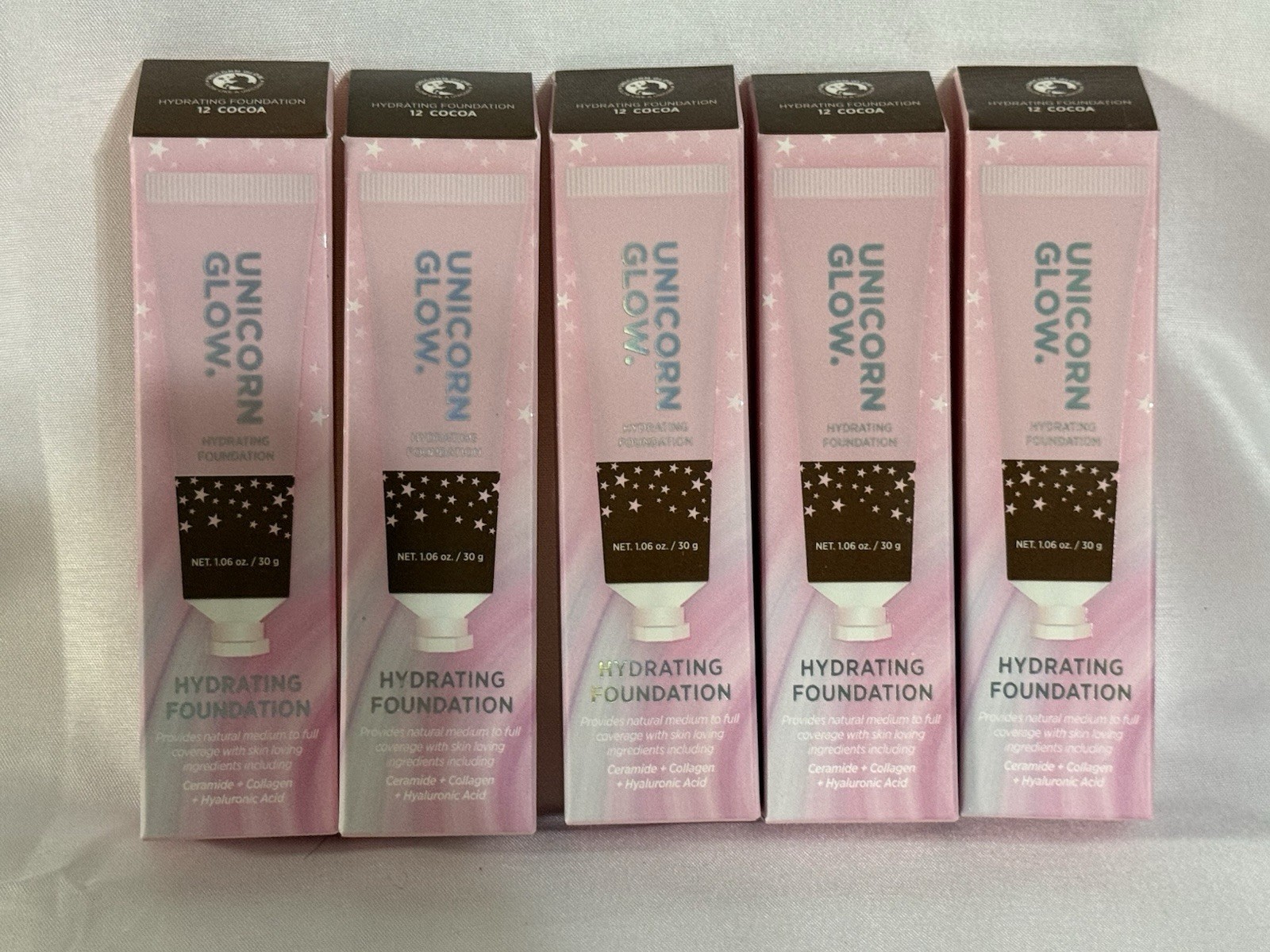 Lot of 5 Unicorn Glow Hydrating Foundation Shade 12 Cocoa 30g New