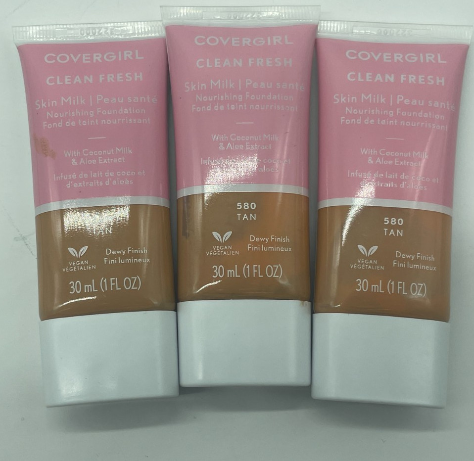 Covergirl Clean Fresh Skin Nourishing Foundation 580 TAN Dewy Finish Lot Of 3