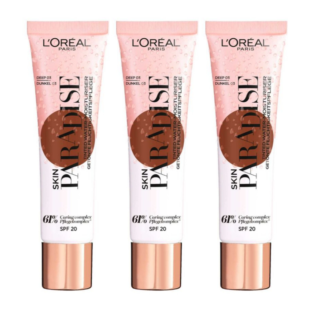L’Oreal Paris Skin Paradise Tinted Water Moisturiser Spf 20 30ml – 03 Deep x3