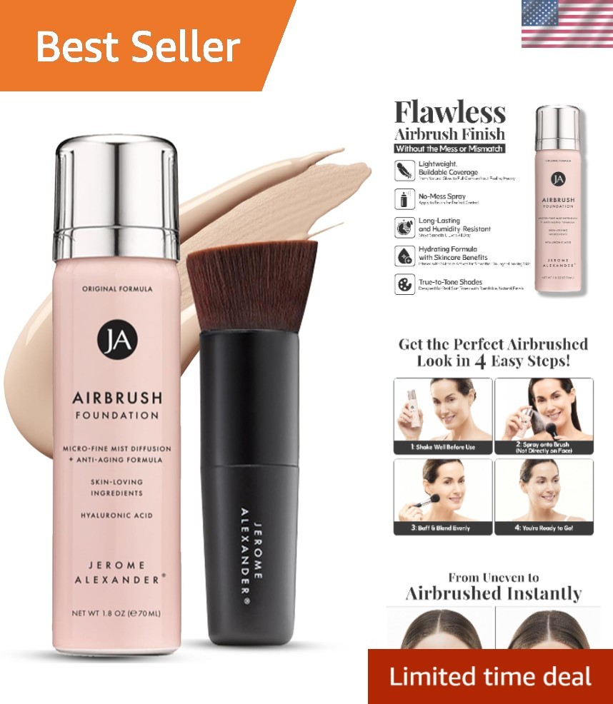 Ultra-Light AirBrush Foundation with Kabuki Brush – All Skin Types, Paraben Free