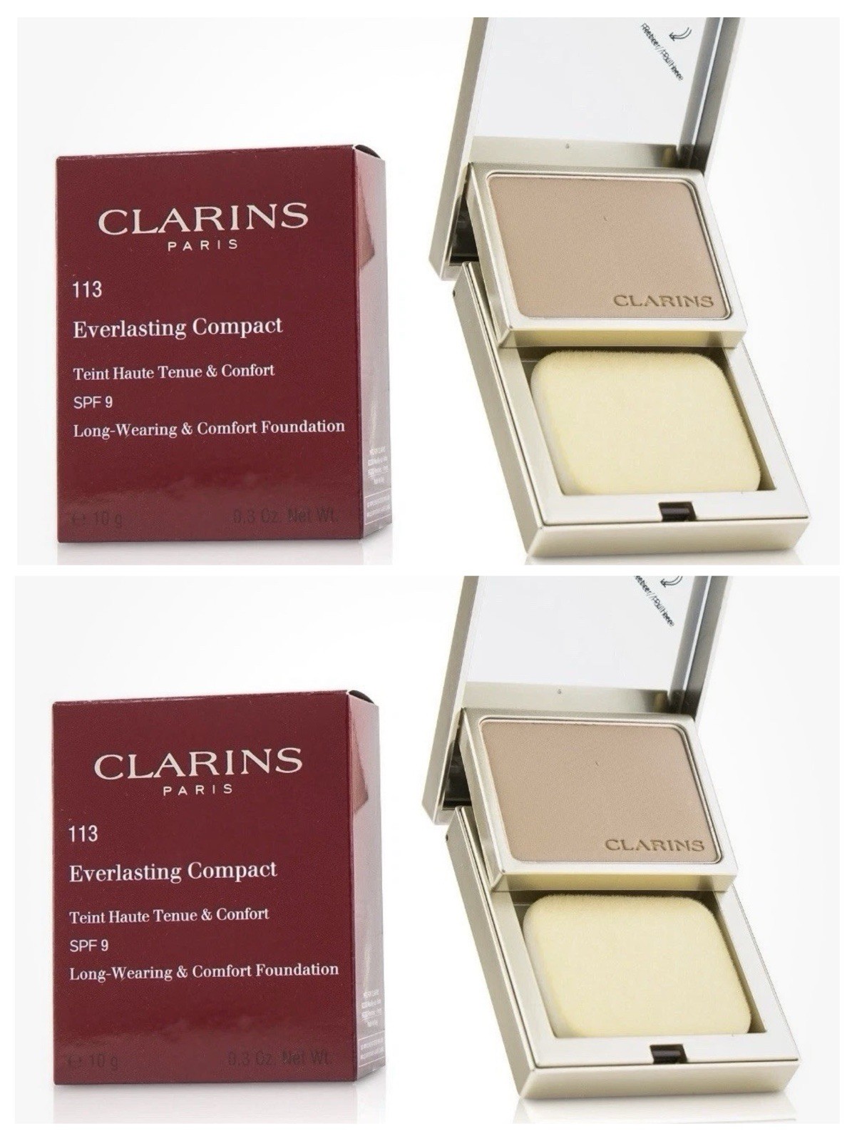 2 Pack Clarins Everlasting Compact Foundation .3oz 118 SIENNA 2 Pcs NIB