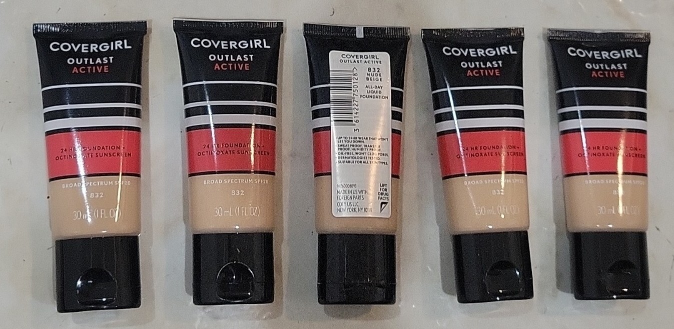 5 Covergirl Outlast Active 24 Hour Foundation + SPF 20 #832 Nude Beige 1 Oz Ea