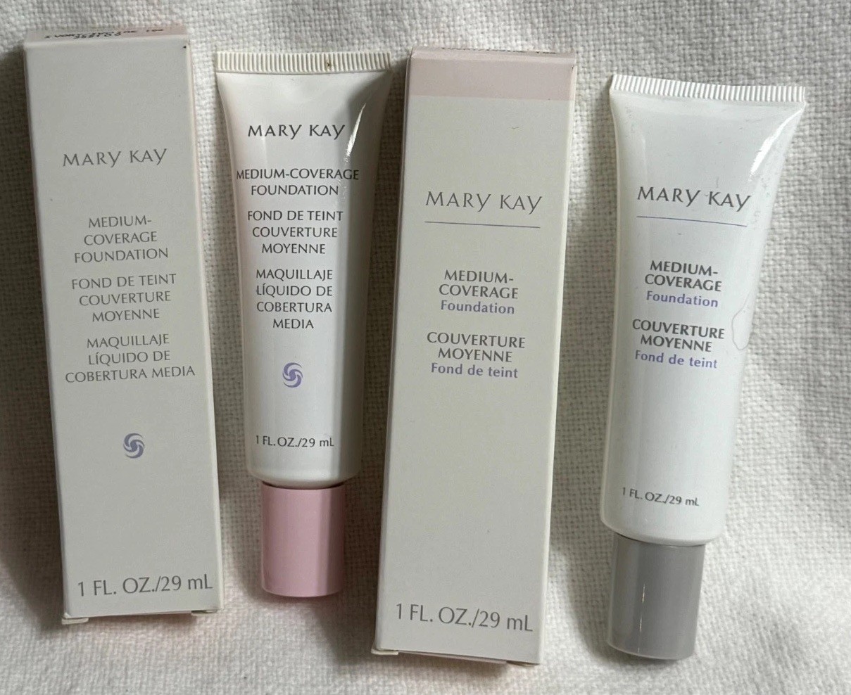 2 Mary Kay Medium Coverage Liquid Foundation IVORY 104 One PINK One Gray Cap