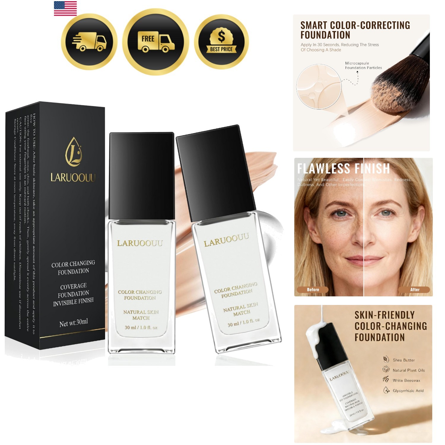 Color Changing Foundation for Women, Skin Tone Adapting Liquid, Medium-Full C…