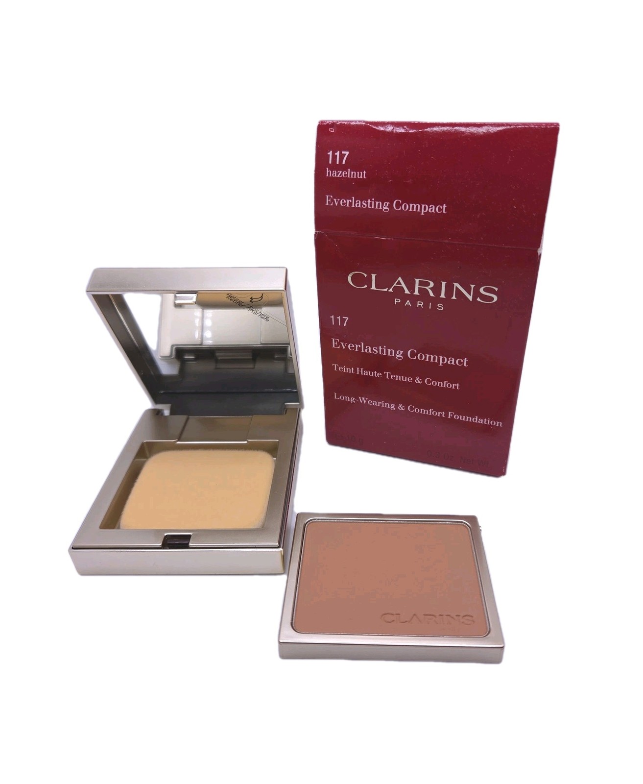 Clarins Everlasting Compact Long Wearing Comfort Foundation 117 HAZELNUT DAMAGED