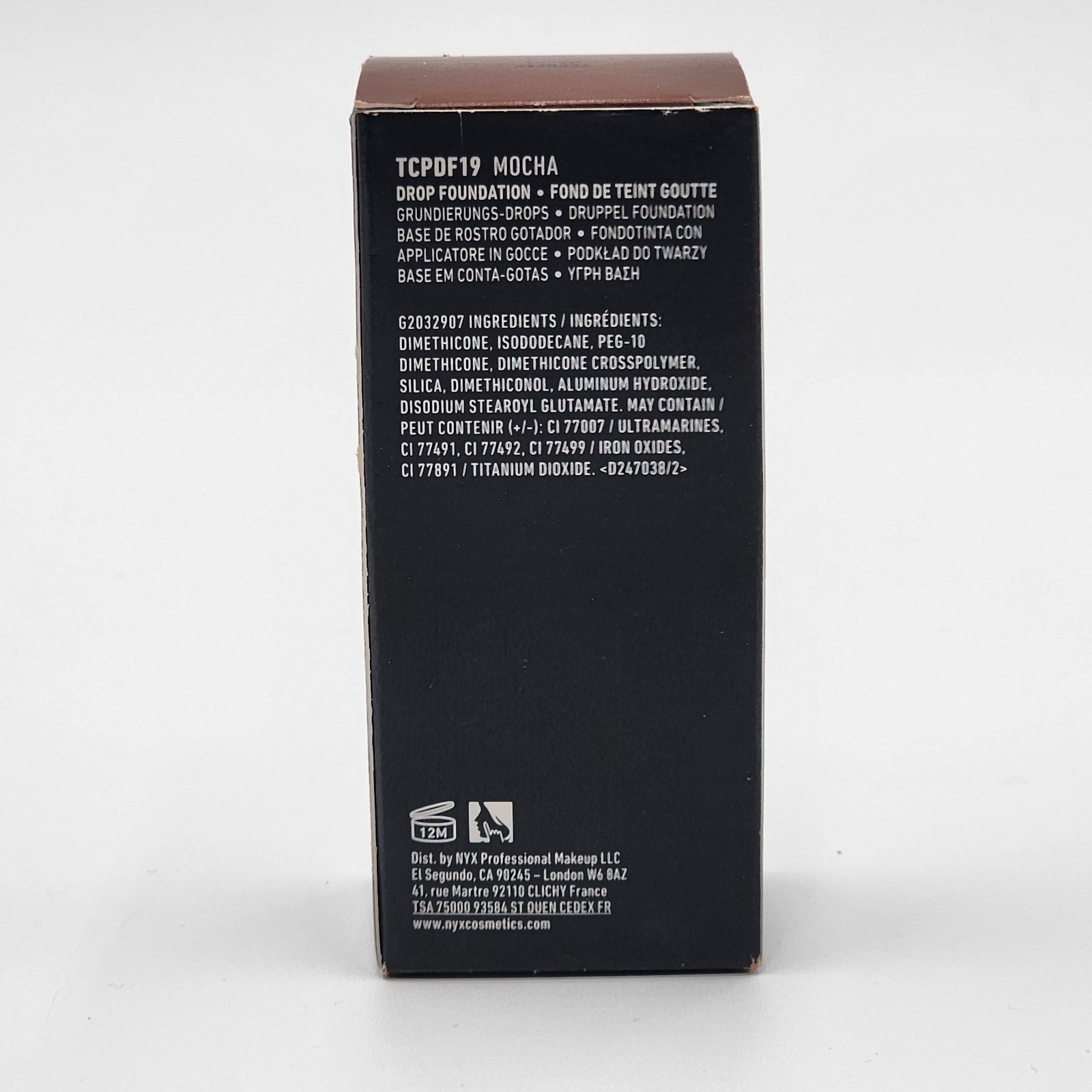 NYX Total Control Pro Drop Foundation Mocha TCPDF19 Demi Matte Finish New in Box