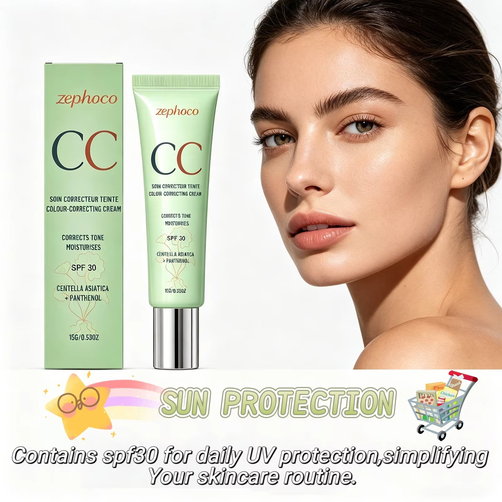 Zephoco CC Cream SPF30 Color Correcting Foundation Redness Cover