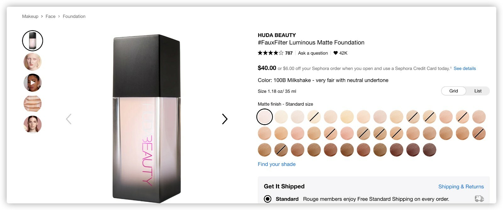 Huda Beauty #Fauxfilter Filter Foundation – Milkshake 100B – 1.18oz Authentic 