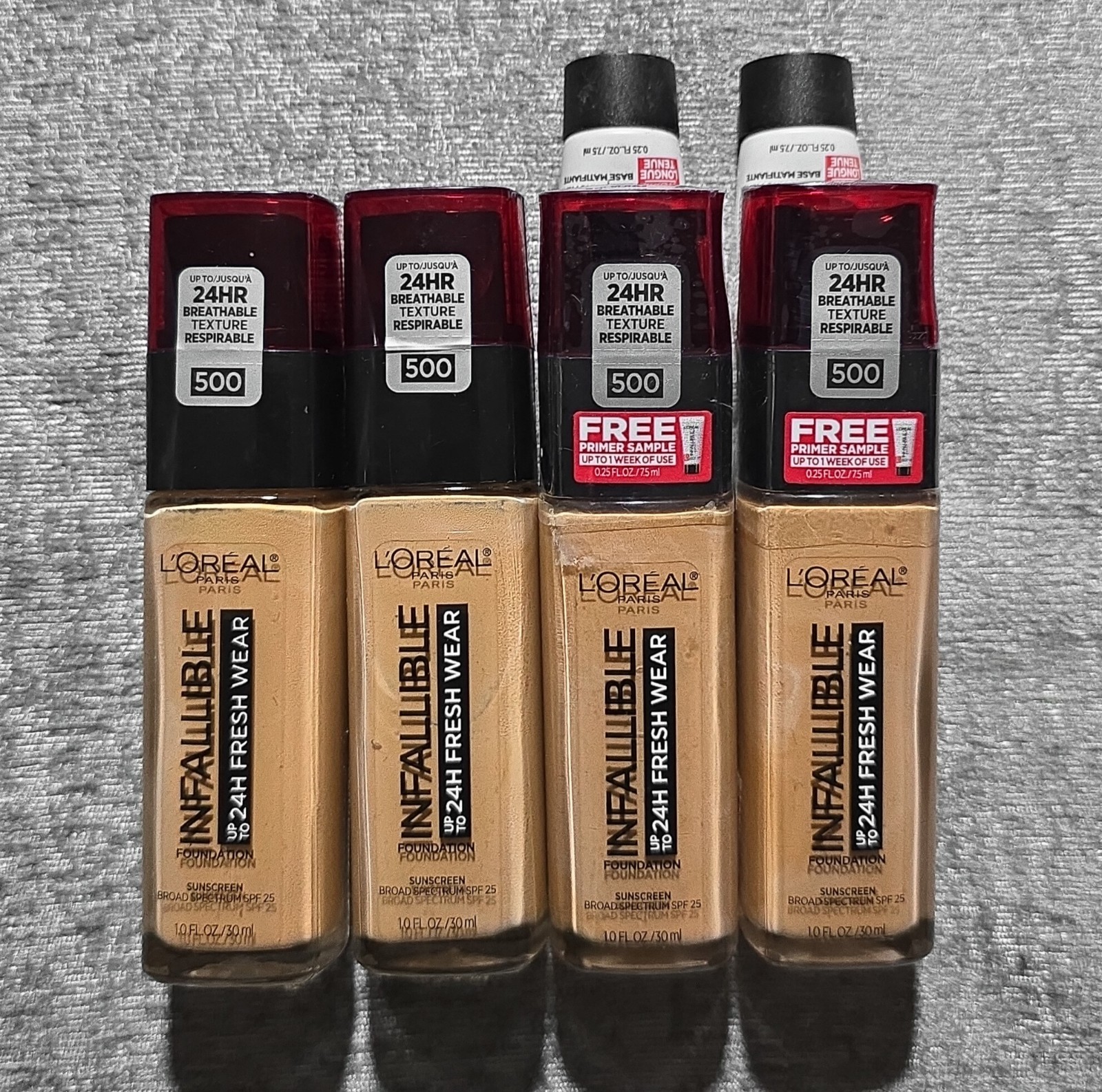 Lot of 4 L’Oréal Infallible Foundation Shade 500 Honey Bisque SPF 25 Exp 2020–21