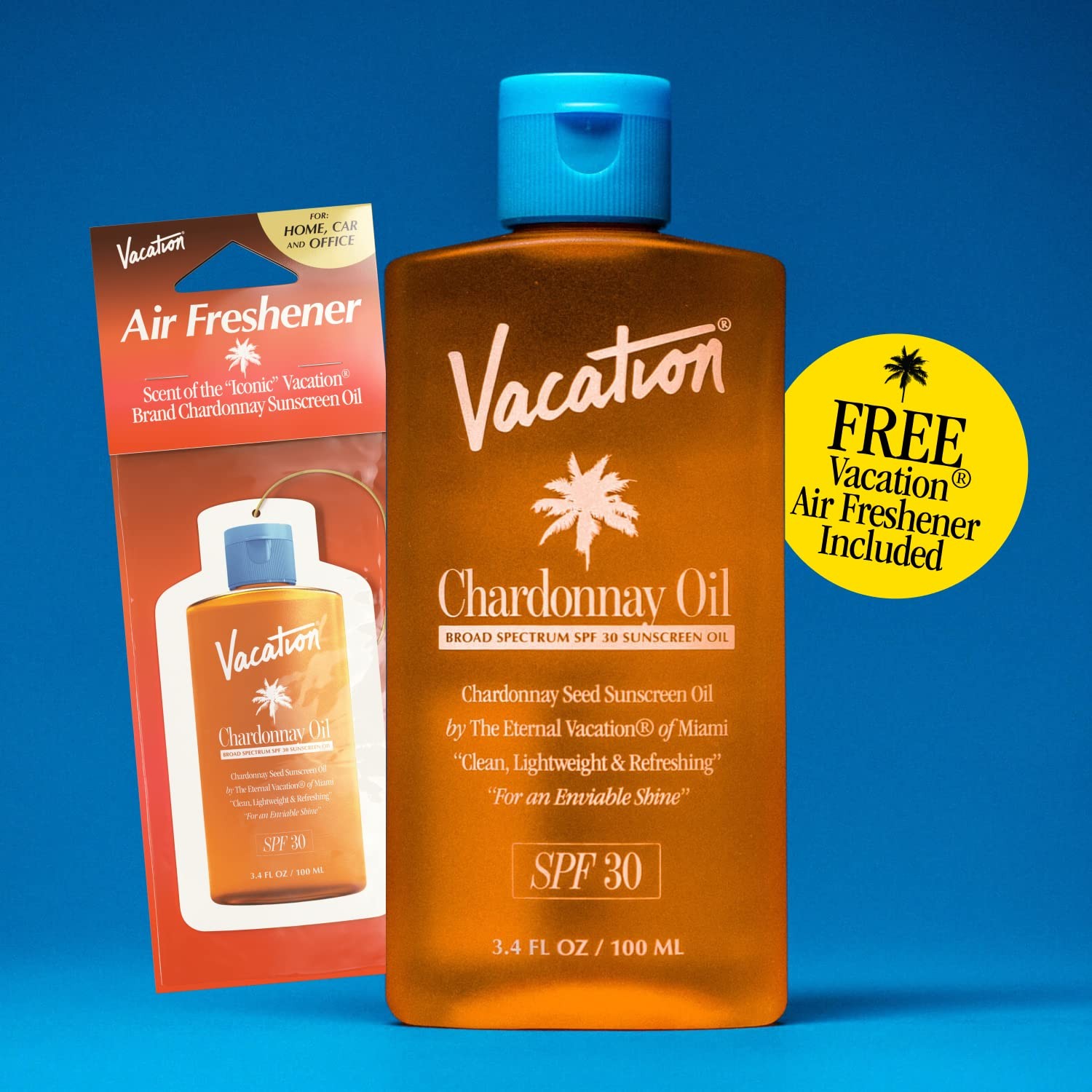 Vacation Chardonnay Oil SPF 30 & Air Freshener Bundle, 3.4 Fl Oz (Pack of 1)