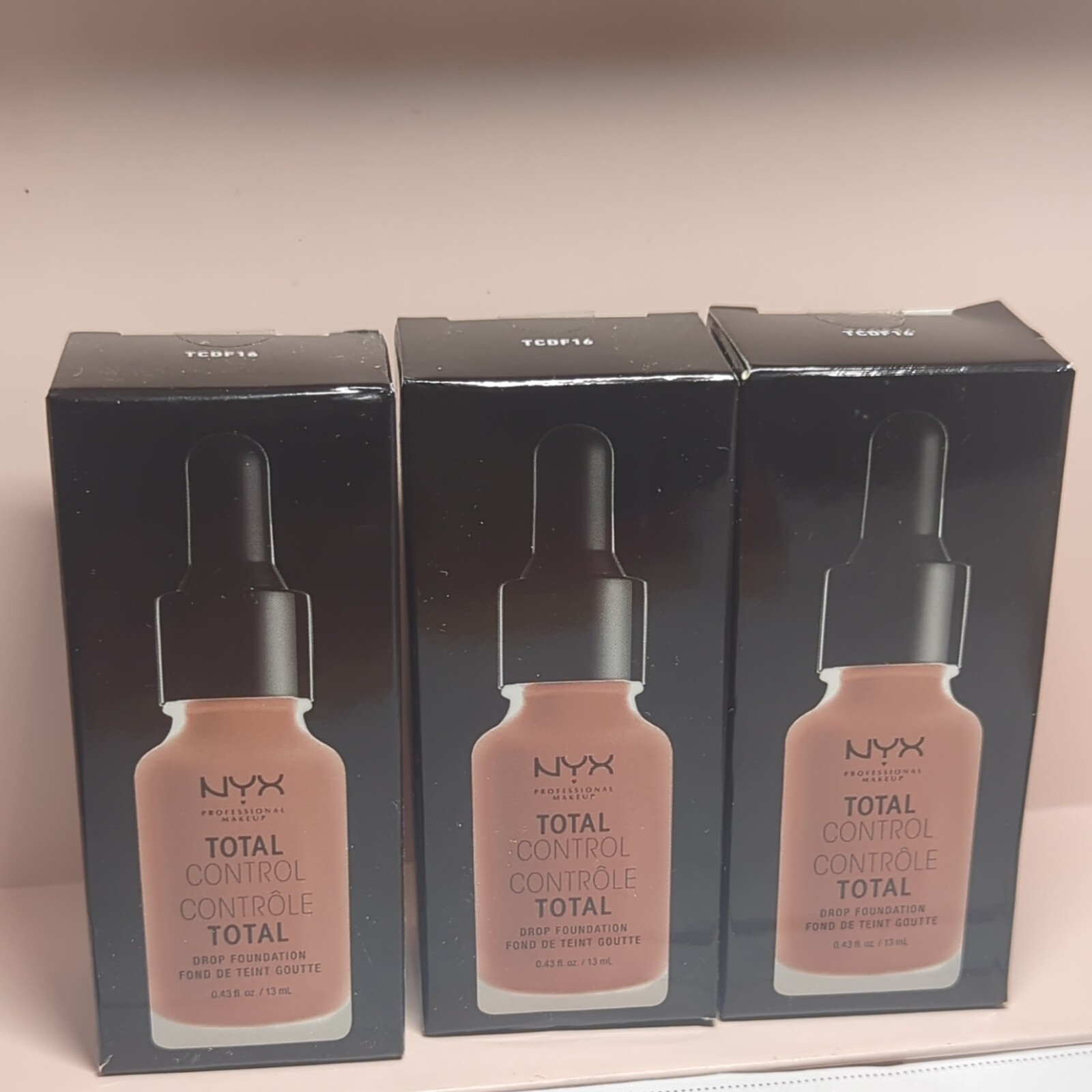Lot of 3 NYX Total Control Drop Foundation TCDF16 / Mahogany 0.43 oz /13 ml.