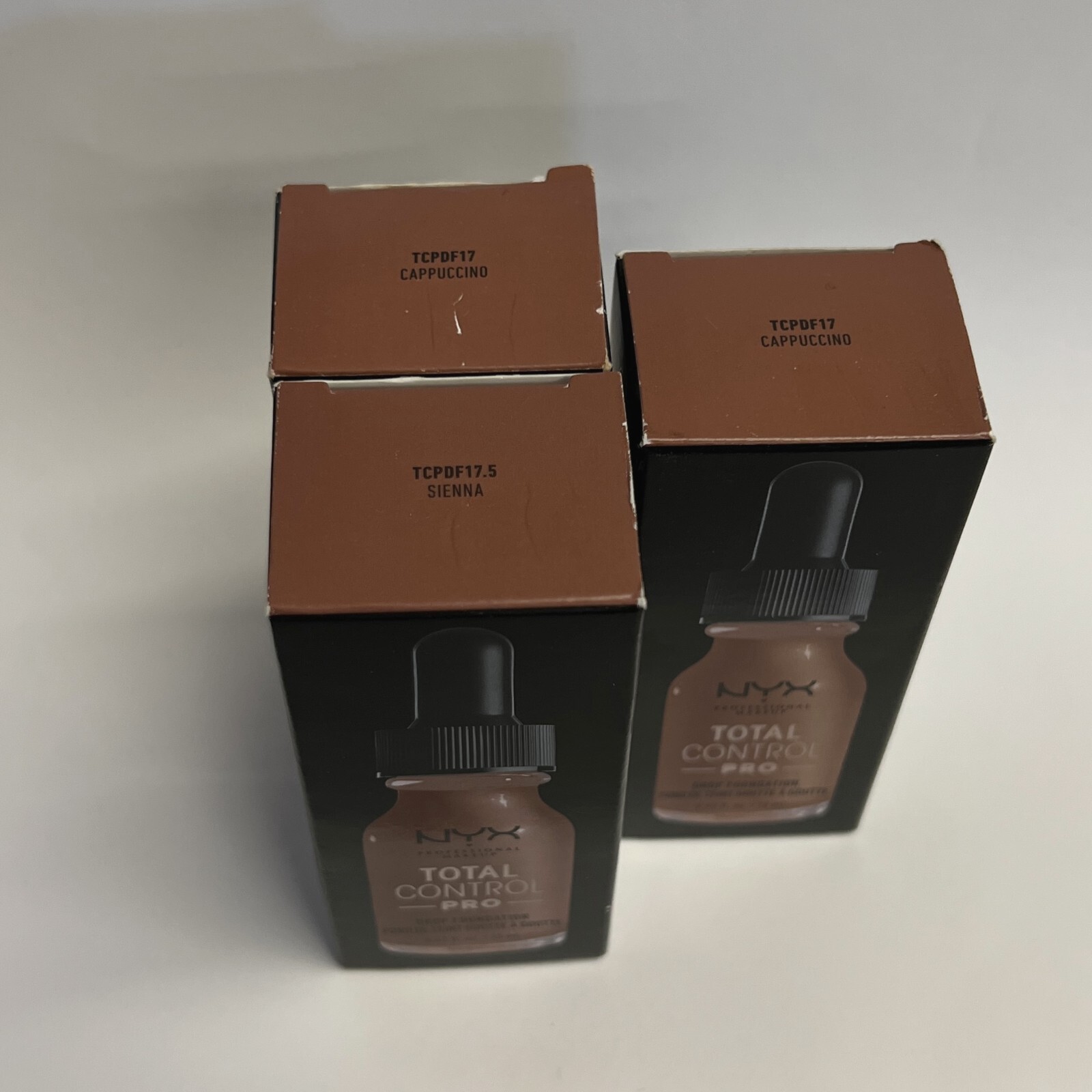 3 NYX Total Control Pro Drop Foundation CAPPUCCINO 17 & SIENNA 17.5 NEW