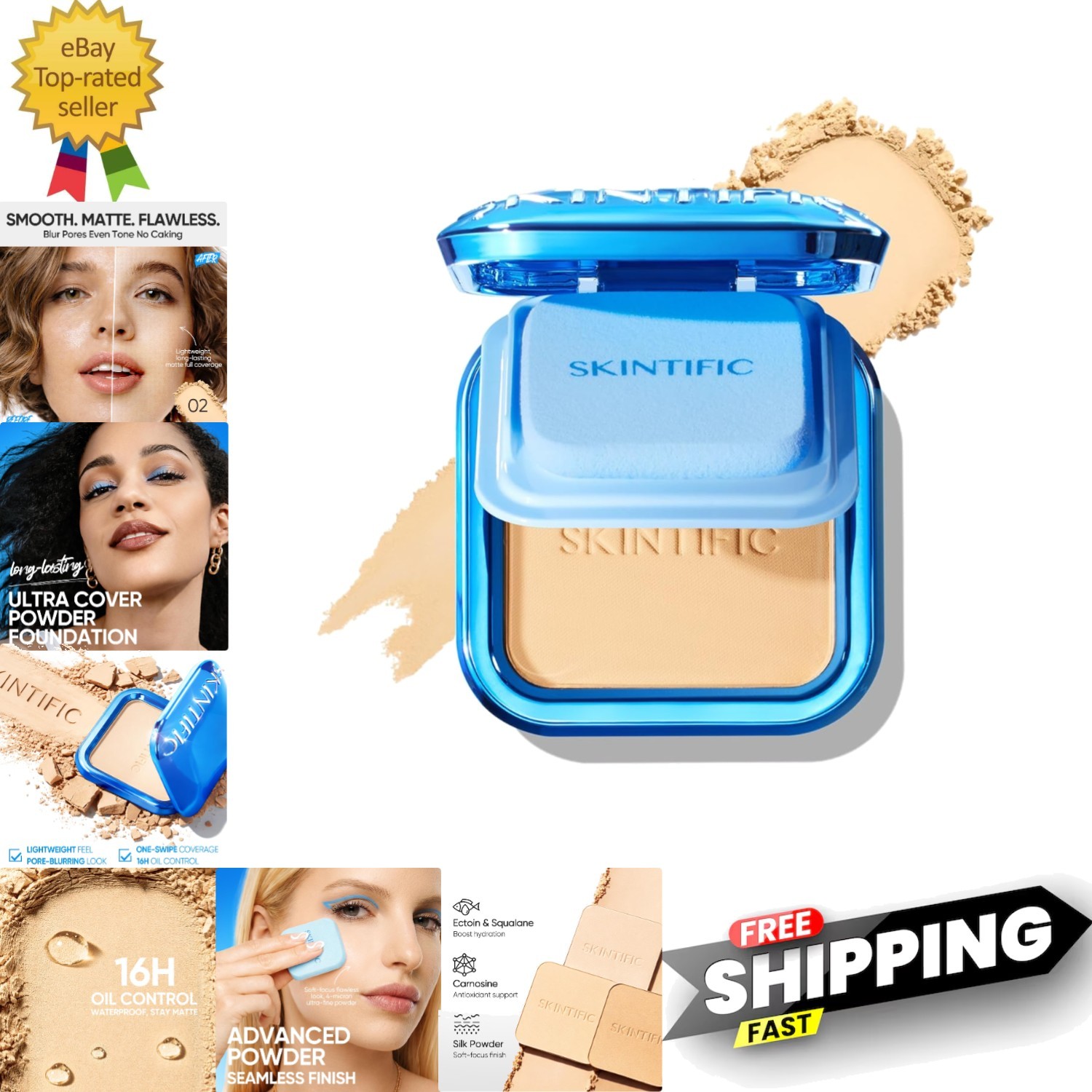 Ultra Cover Powder Foundation, Full Coverage Matte Finish, One-Swipe Flawless…