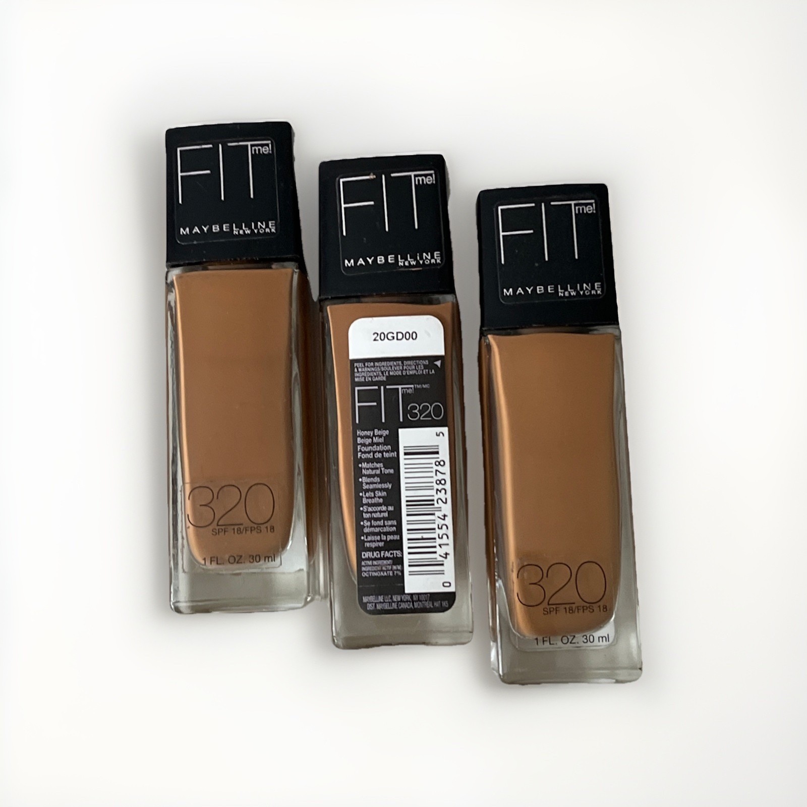 3x Maybelline New York Fit Me Foundation # 320-Honey Beige. Unsealed. Read