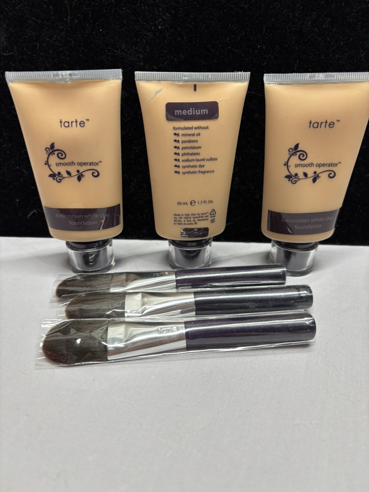 Tarte Smooth Operator Amazonian White Clay Foundation Tint Medium w/brush lot 3