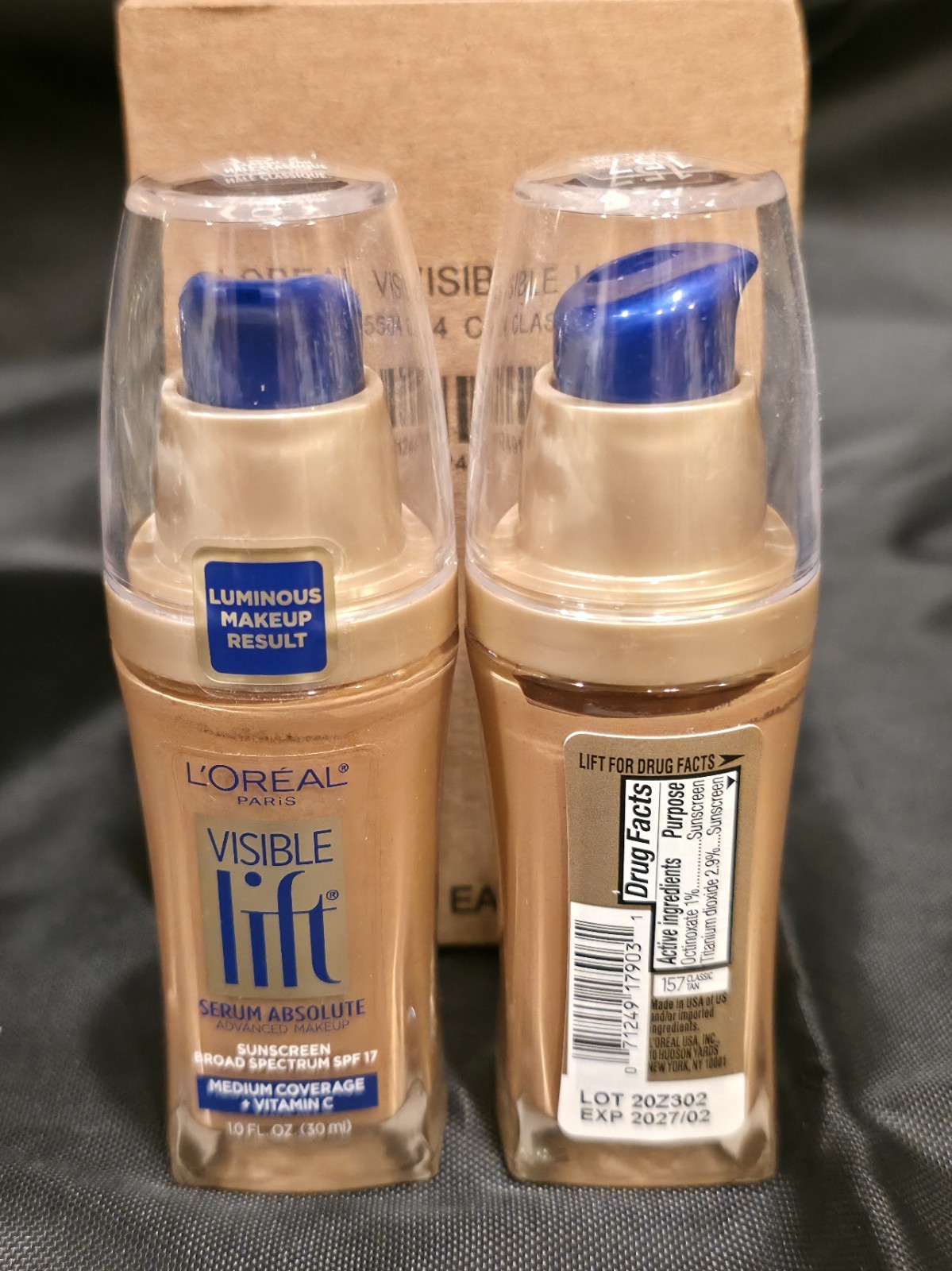 (2) L’Oreal Paris Visible Lift Serum Absolute Foundation Classic Tan #157 2 Pack