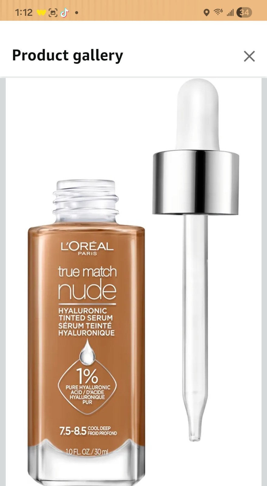 L’Oreal Paris True Match Nude Hyaluronic Tinted Serum Foundation-Medium/Deep