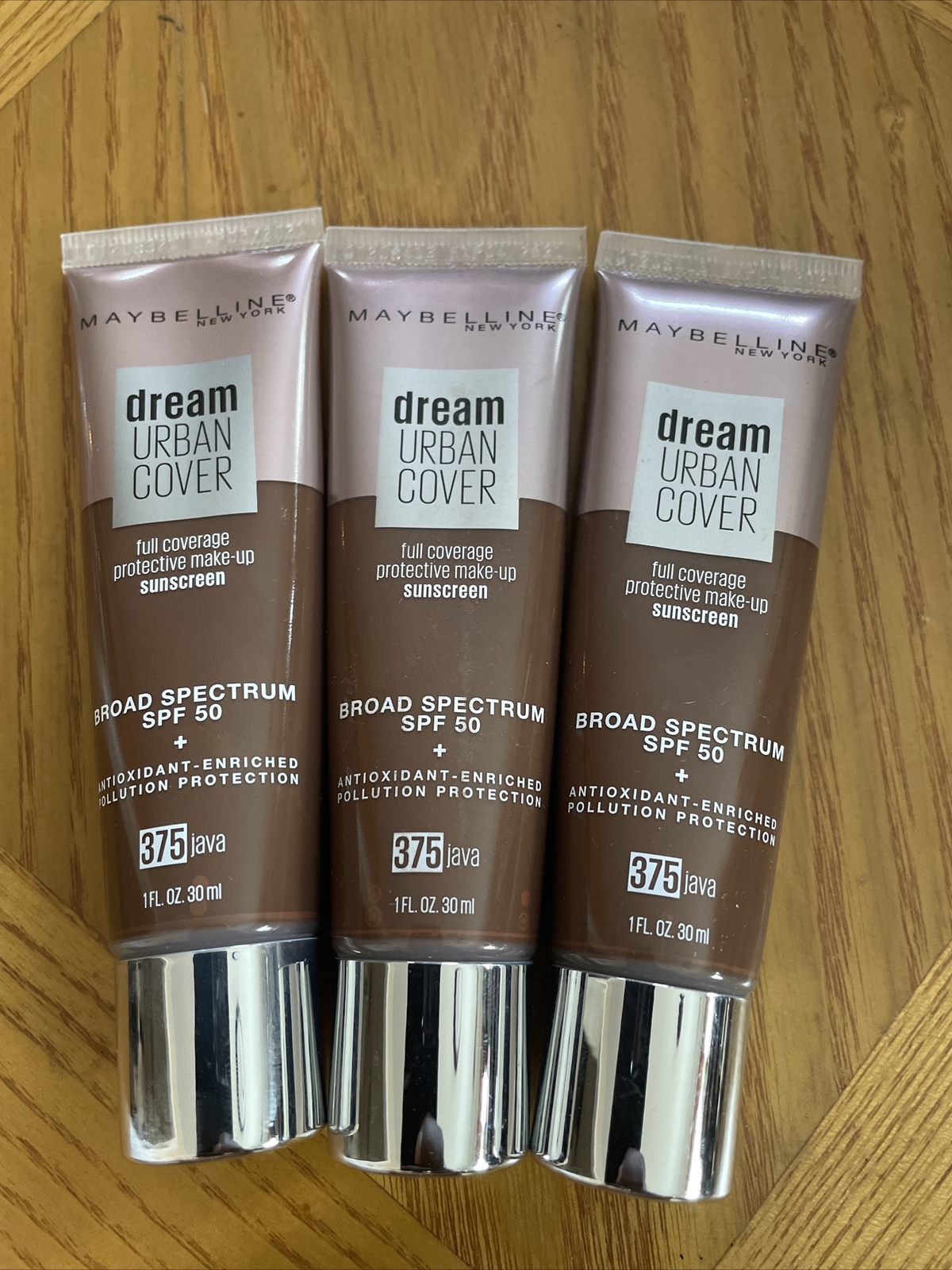 Lot of 3 Maybelline Dream Urban Cover Foundation Full Cover SPF50 #375 Java