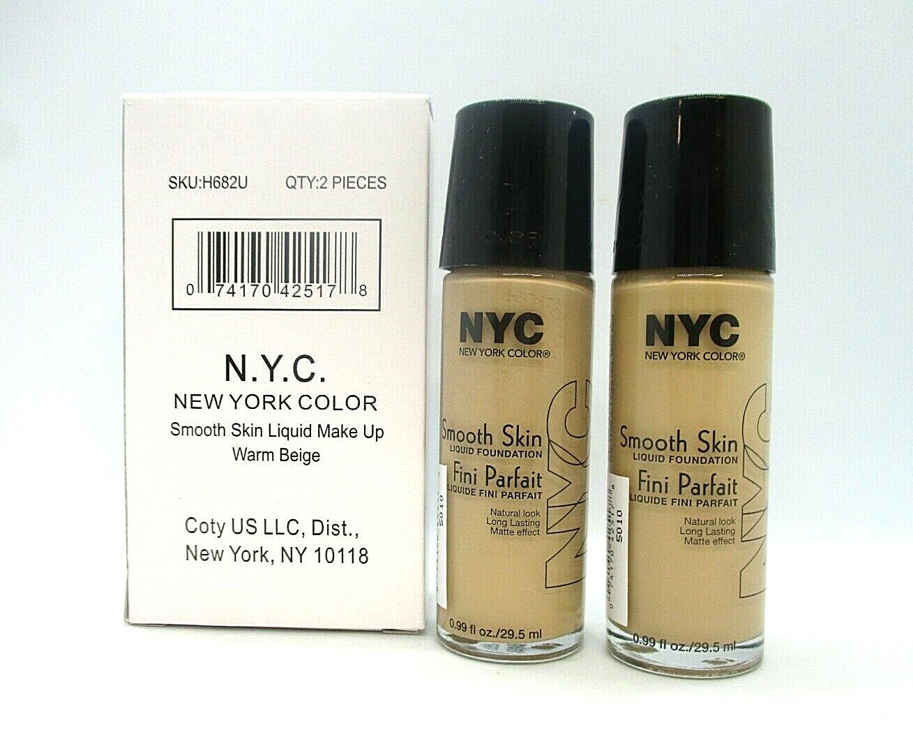 Lot of 2 New York Color NYC Smooth Skin Liquid Foundation 682 Warm Beige 0.99 oz