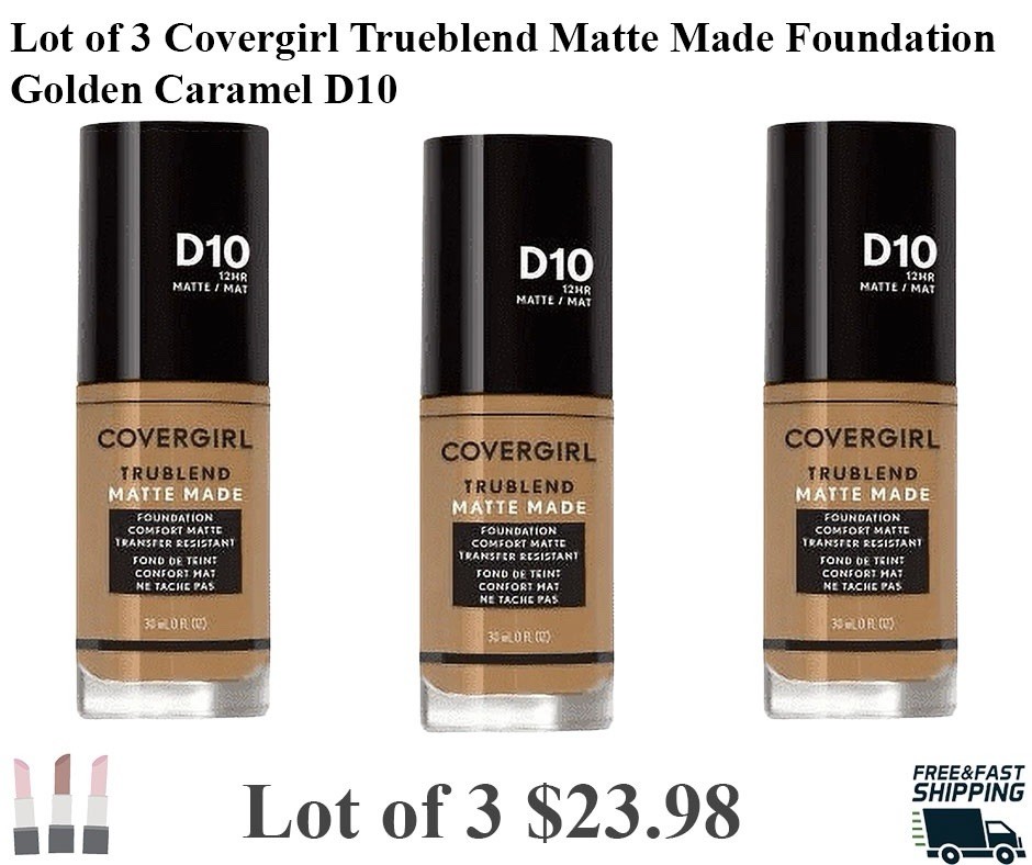 Lot Of 3 Covergirl Trublend Matte Made Foundation Golden Caramel D10