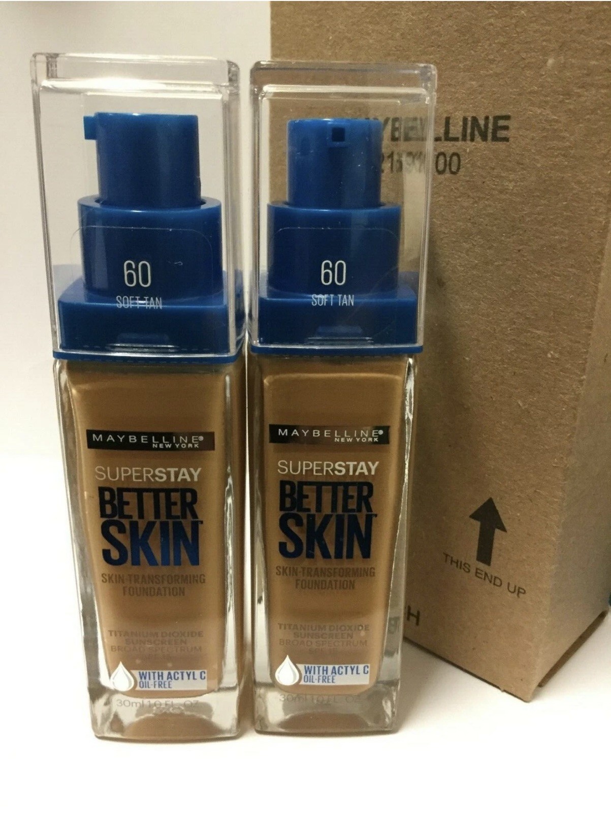 LOT OF 2 MAYBELLINE SUPER STAY BETTER SKIN FOUNDATION 60 SOFT TAN 1.0oz EA