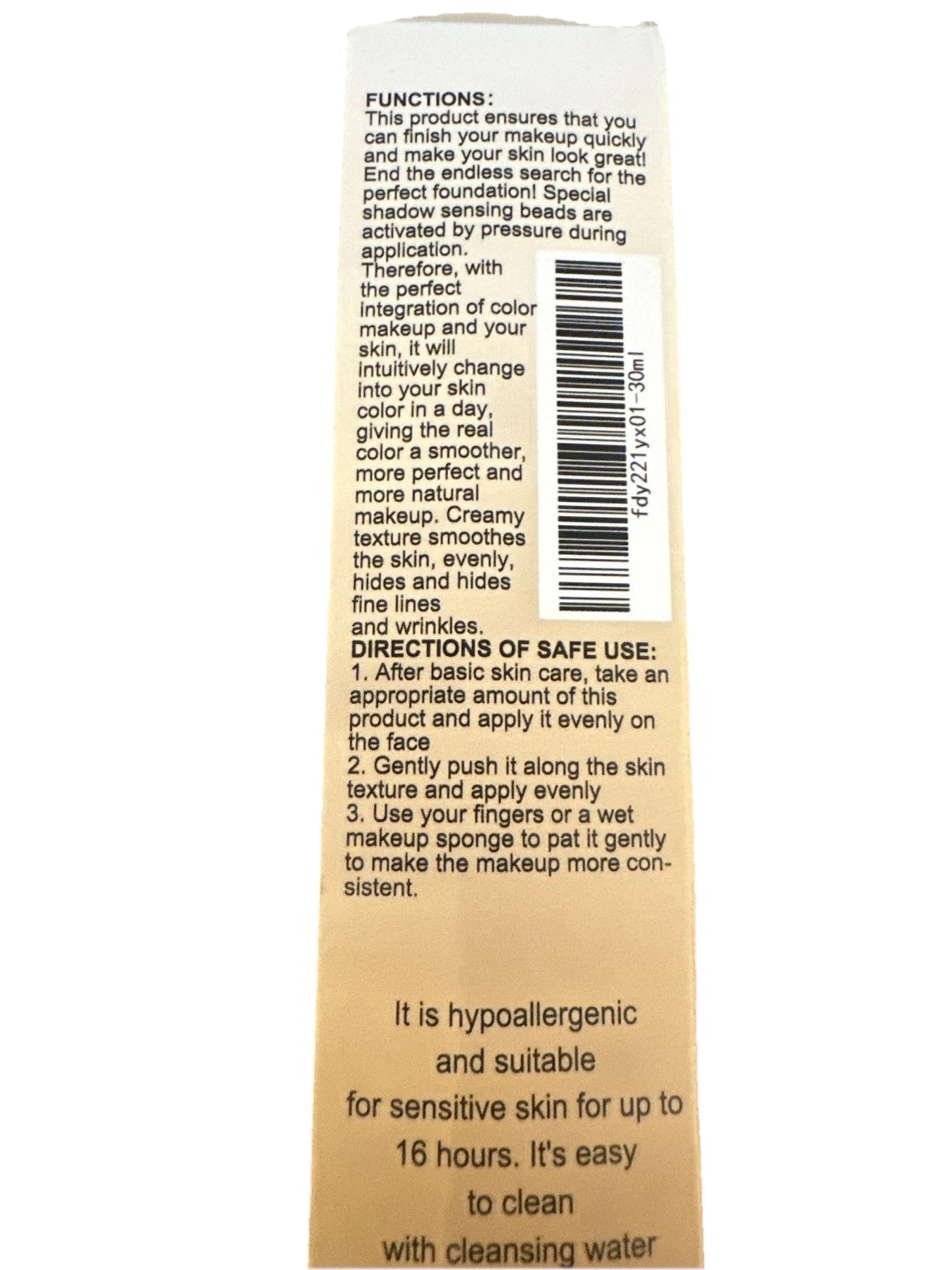 Color Changing Foundation 30ml White Skin Tone Correction Cream SPF15 Exp 9/27