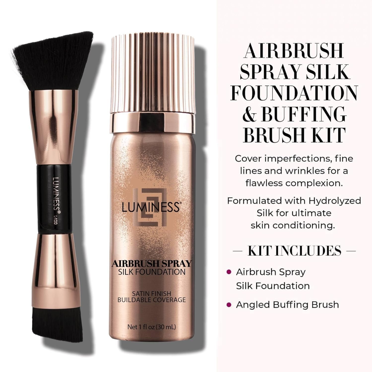 Silk Airbrush Spray Foundation 2-PC Kit – Foundation & Dual-Sided Angled Make…