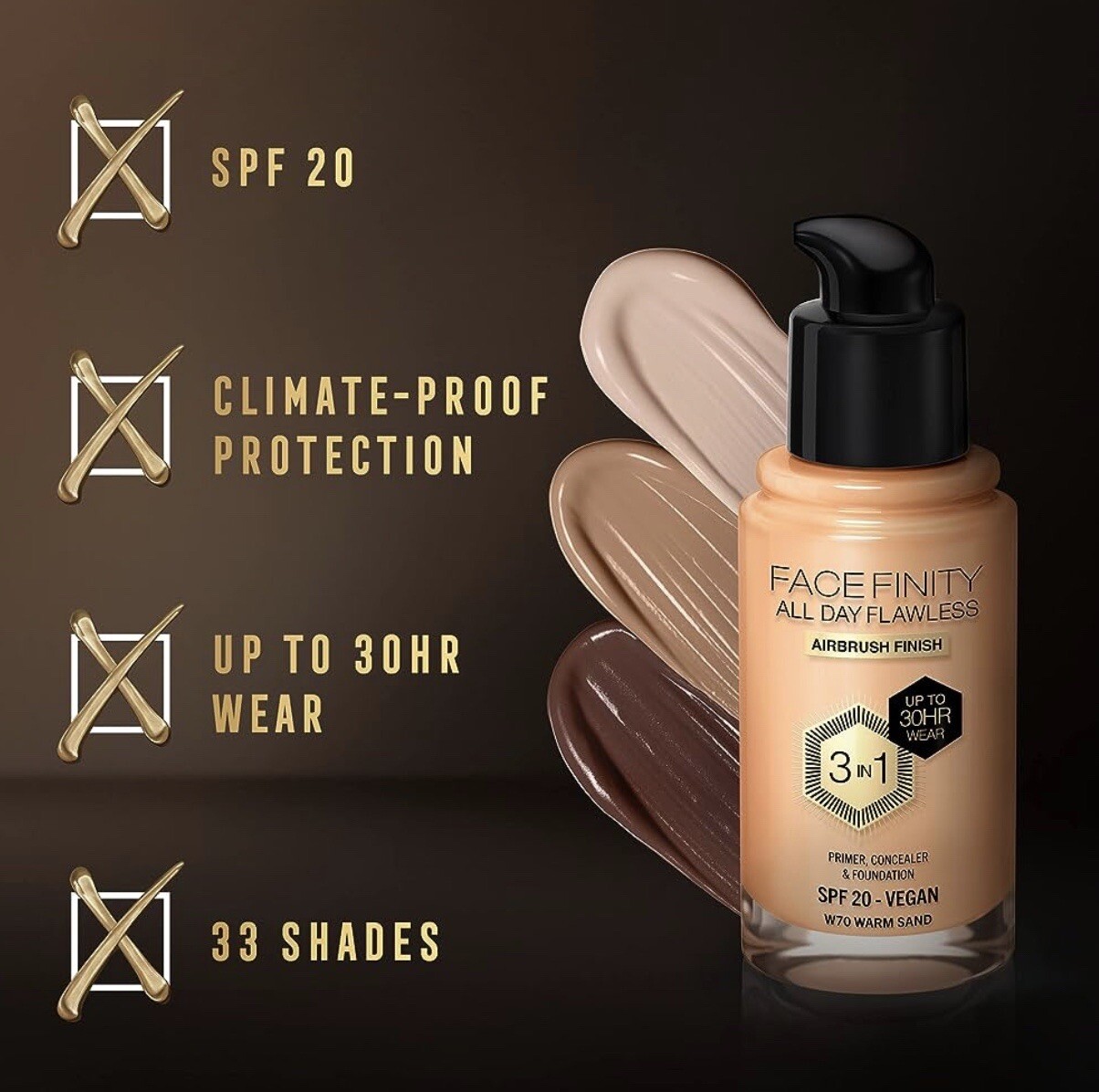 Max Factor Facefinity All Day Flawless 3 In 1 Foundation Warm Sand 30ml Lot of 2