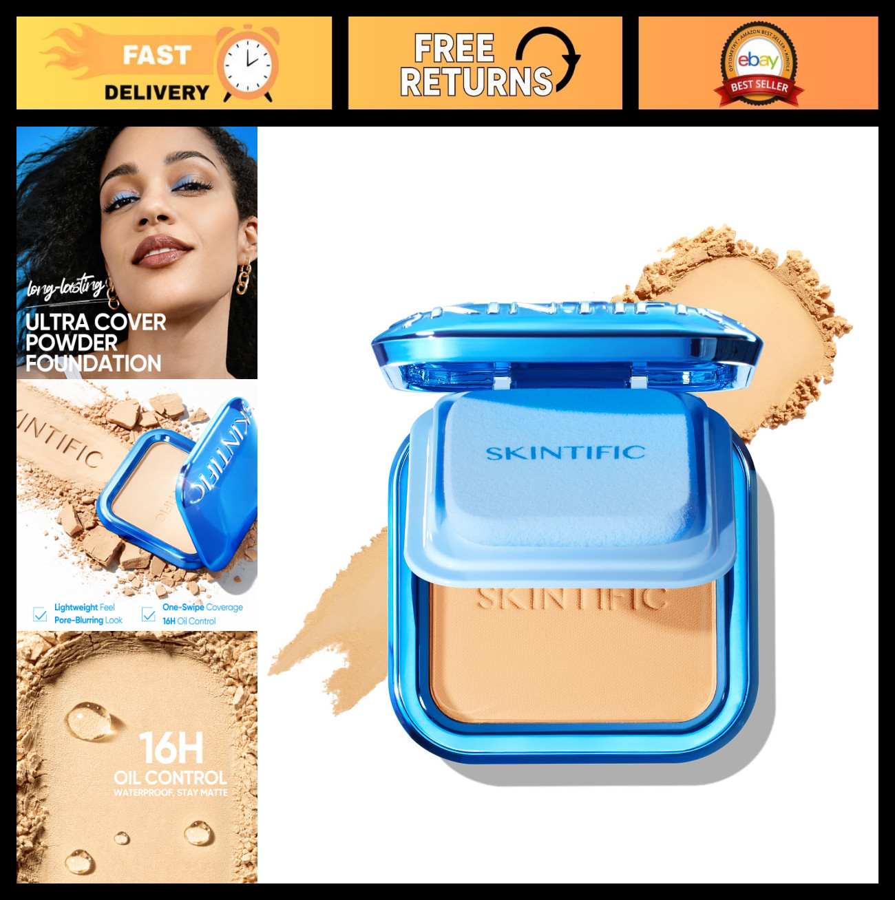 Full Coverage Matte Powder Foundation – Lightweight, Oil Control, Pore-Blurring,