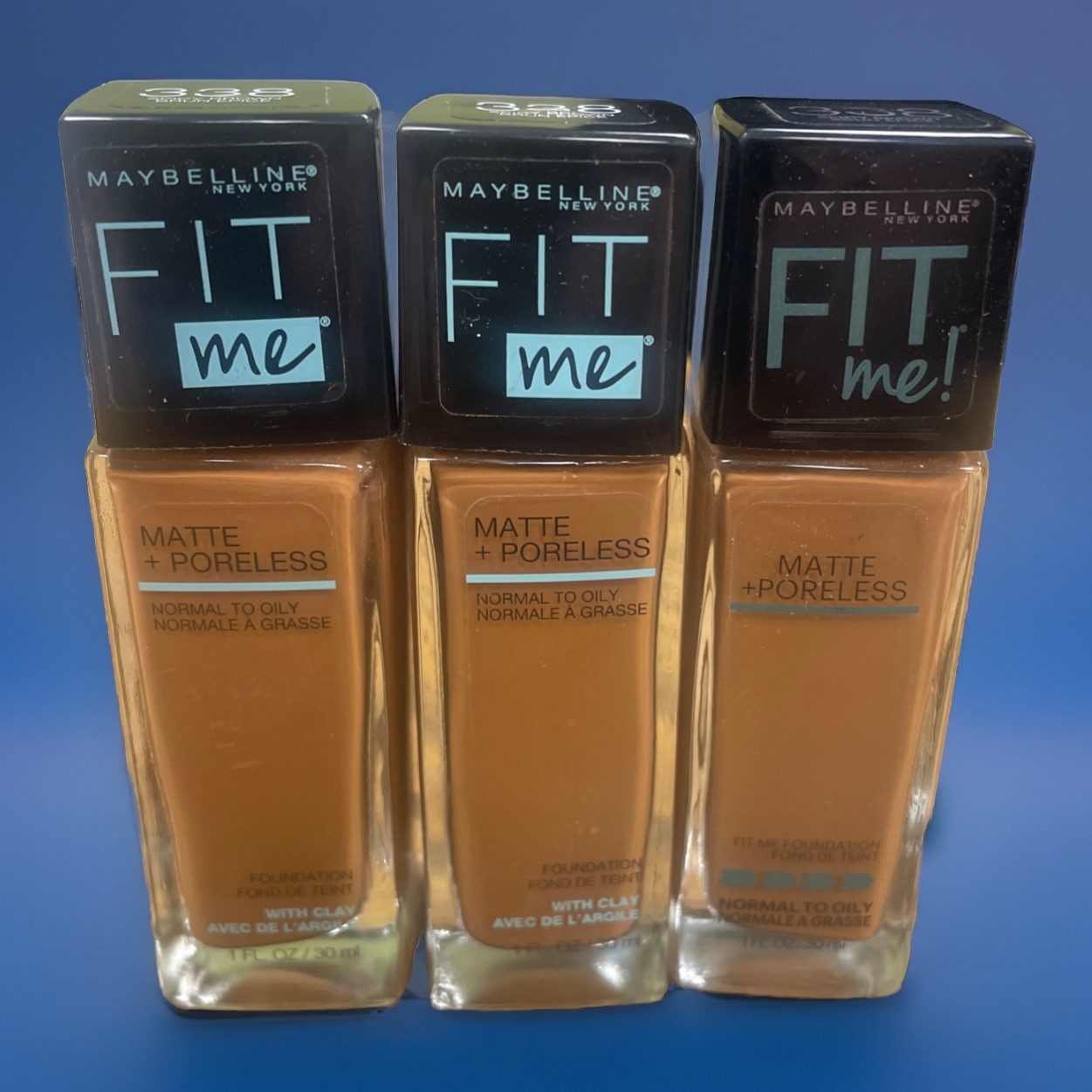 Maybelline Fit Me! Matte + Poreless Foundation 338 Spicy Brown Lot Of 3 Bottles
