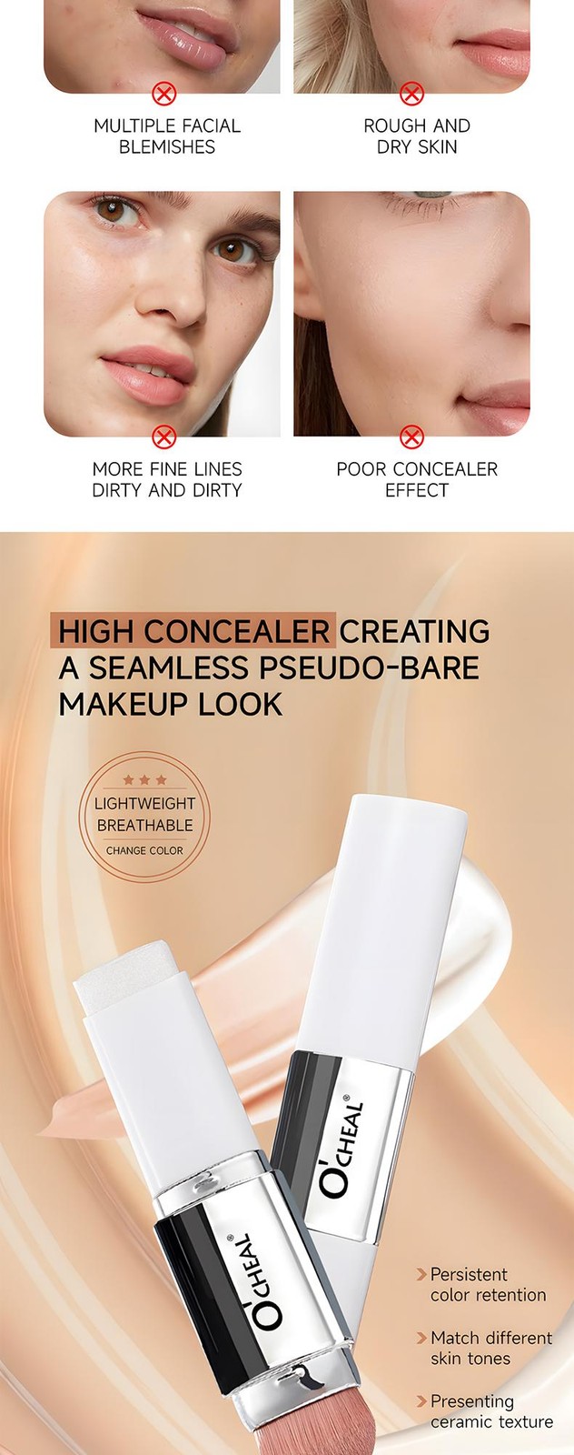 O’cheal Temperature Changing Foundation Stick, Matte Full Coverage Cream