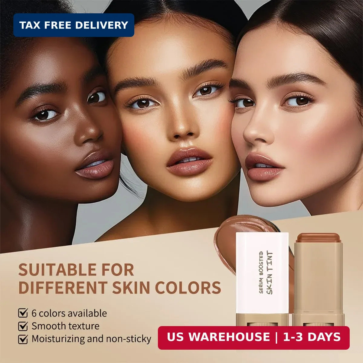 6 Colors Foundation Stick Beauty Balm Serum Boosted Skin Tint, Long-Lasting Cove
