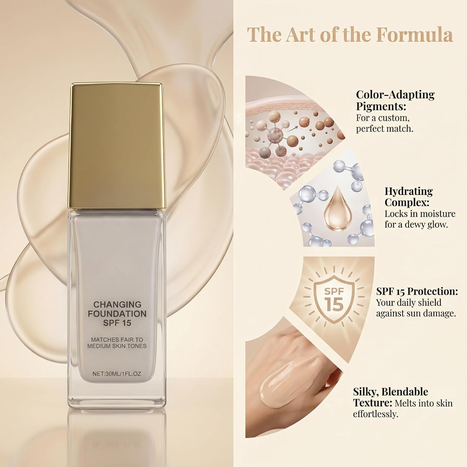 Color Changing Foundation for Mature Skin, 2026 New 2-In-1 Hydrating Lightweight