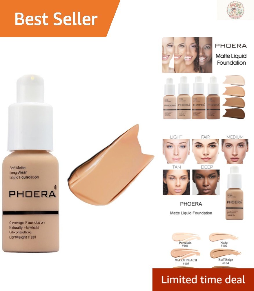PHOERA 24HR Full Coverage Matte Foundation, Buff Beige – Flawless Makeup