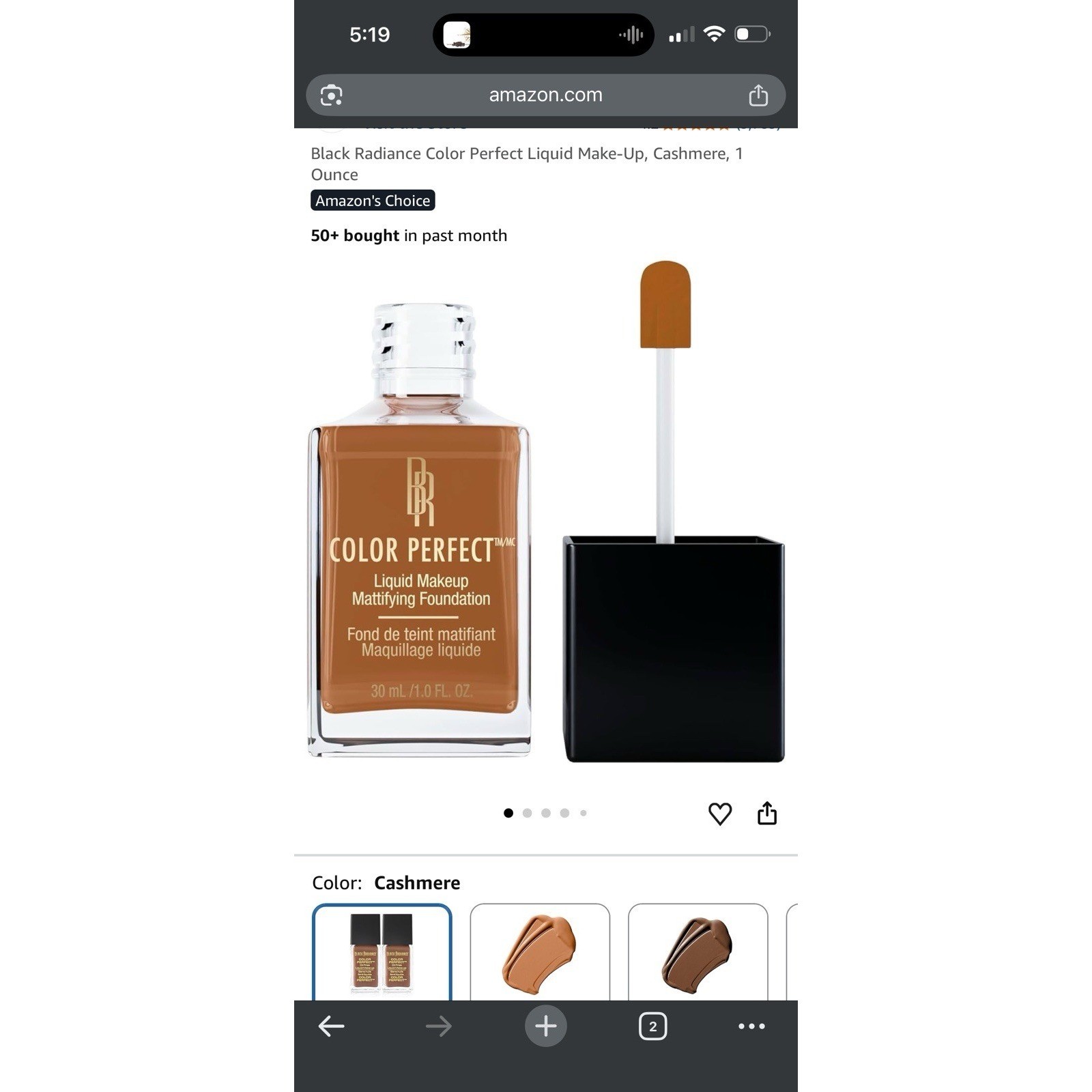 Black Radiance Color Perfect Liquid Makeup Mattifying Foundation Cashmere 1oz