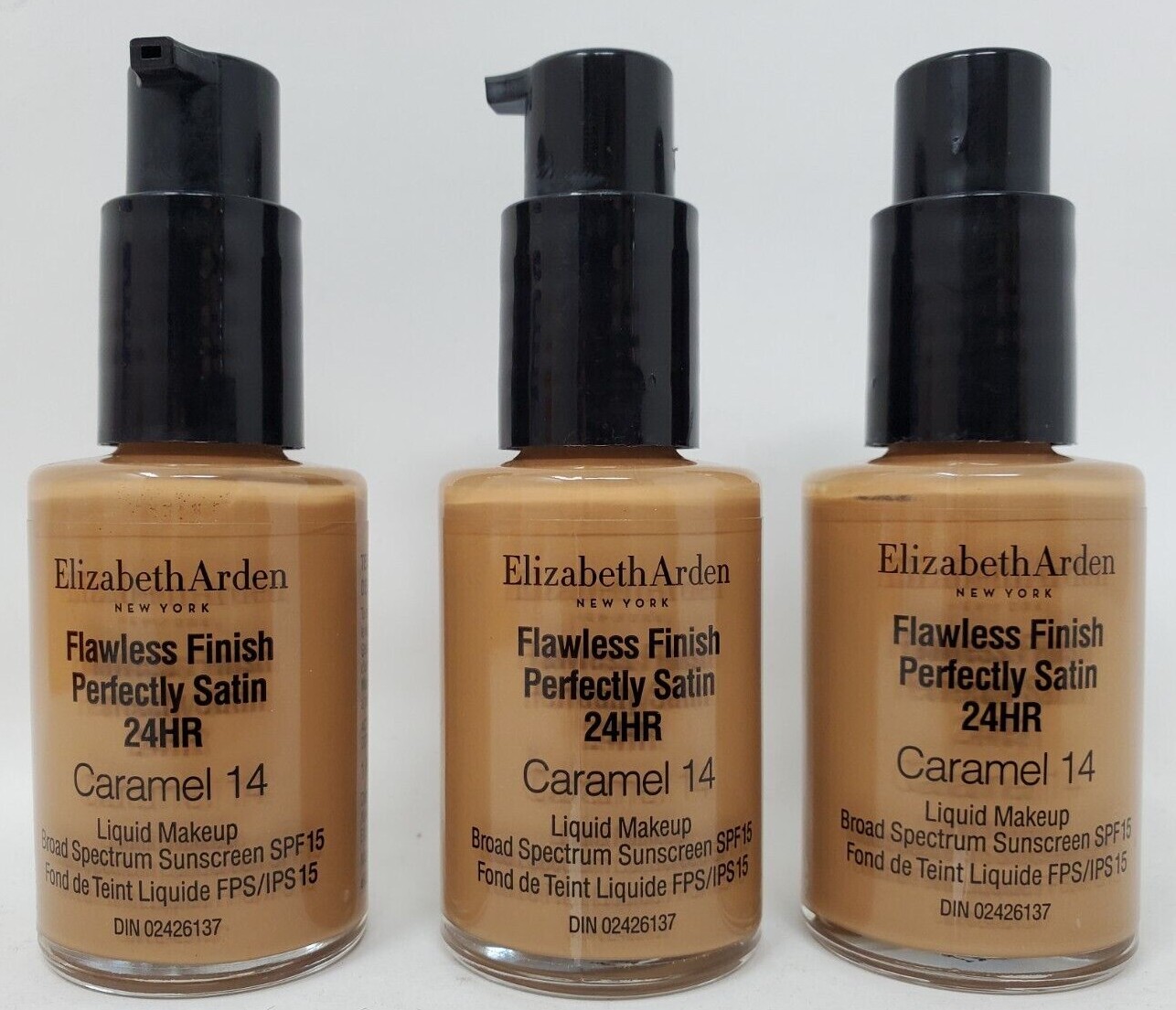 Elizabeth Arden Flawless Finish Perfectly Satin 24HR – Caramel 14 – 1 fl oz X 3